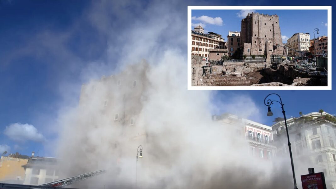 Medieval tower in Rome being restored using EU cash collapses