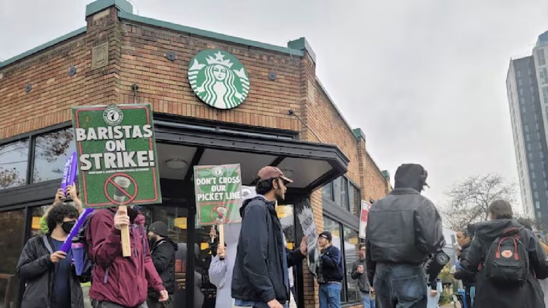 Starbucks Workers Launch Strike on Red Cup Day