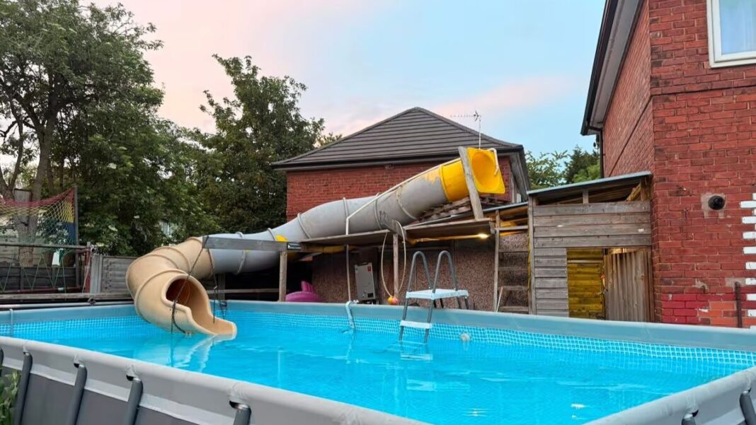 Dad Builds Garden Pool and Slide, TikTok Amazed Dad Builds Garden Pool and Slide, TikTok Amazed